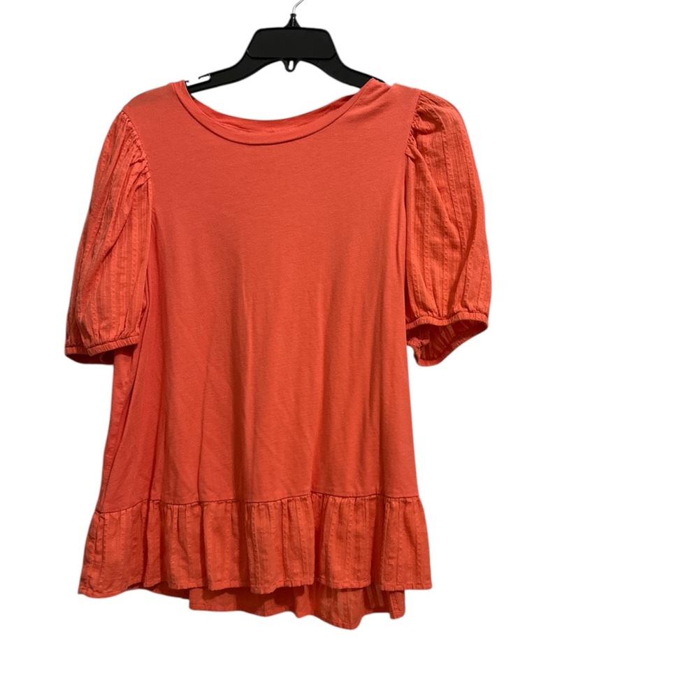 Crown & Ivy Pinkish Orange Puff Sleeve Peplum Blouse